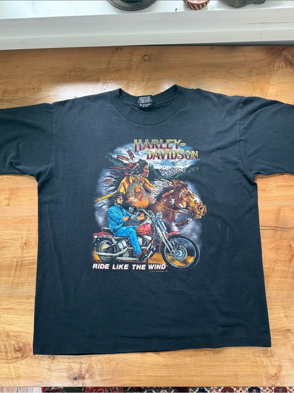 Vintage 1991 Harley-Davidson Black Graphic 'Ride Like The Wind' Tee